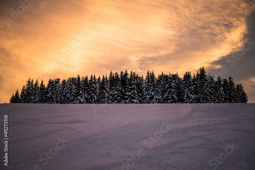 Sunset over the Winter Slovak mountains 