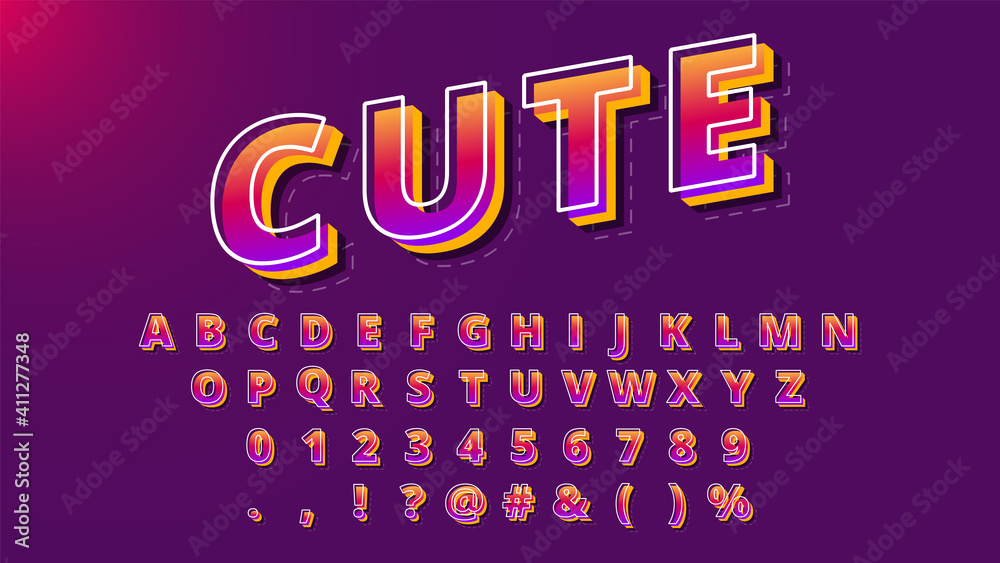 Modern font design with shadow effect, alphabet and numbers