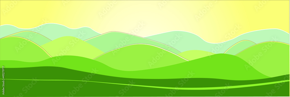 Summer landscape, fields, meadows, grass on a summer day. Screensaver for cover or web design, nature of Europe.