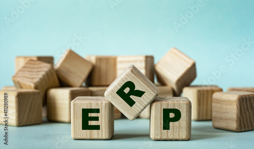 ERP - acronym on wooden cubes on a light background photo