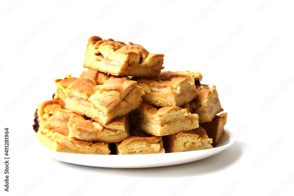 Traditional Tatar Food, Apple Pie Balish Isolated On White Background. Traditional Tatar Food, Apple Pie Balish Isolated On White Background.