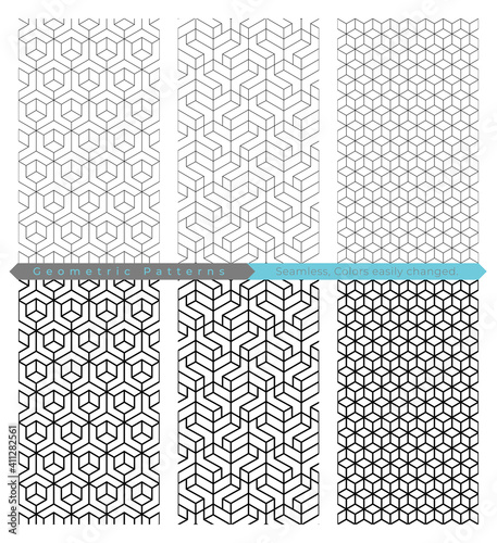 Geometric pattern background set, hexagon, Seamless, Colors easily changed, vector illustration.
