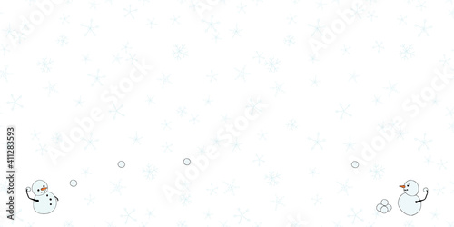 snowman snowball fight with snowflakese horizontal border snowmen on a snow day vector room for copy