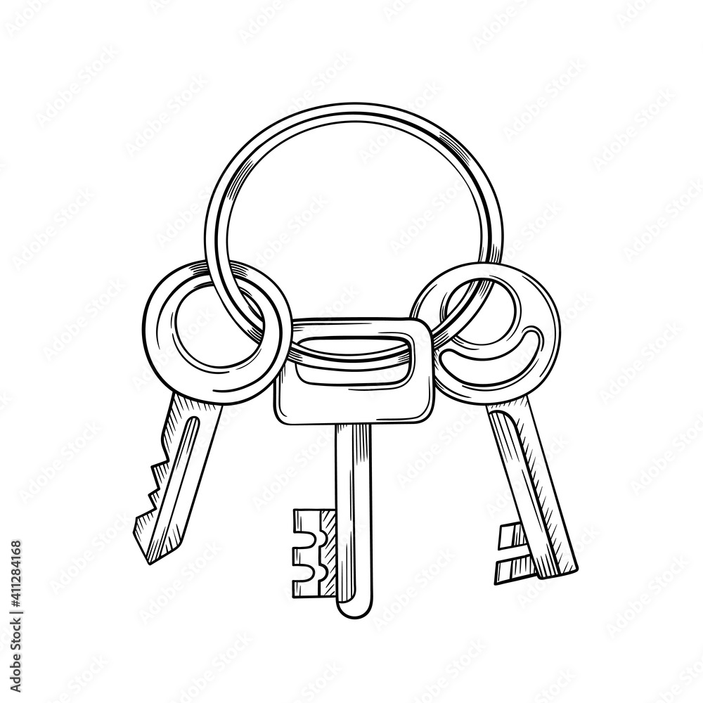 Keys cartoon vector and illustration black and white hand drawn sketch style isolated on white background Keys cartoon vector and illustration black and white hand drawn sketch style isolated on white background