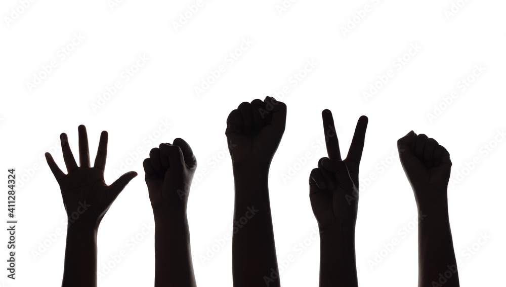 Silhouette of Hands for Protest or Strike isolated on White background
