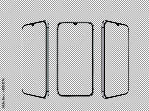 Smartphone mockup. Device design element with blank screen and copy space. Mock up of  telephone with chroma key.