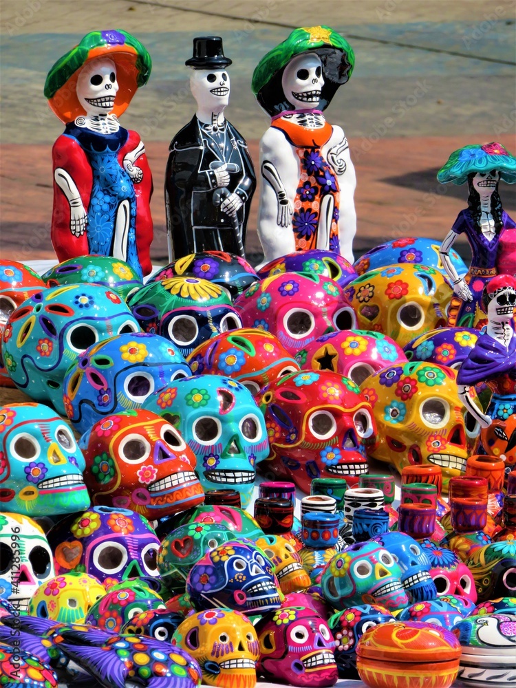 Traditional Mexican clay skulls - calaveras Traditional Mexican clay skulls - calaveras