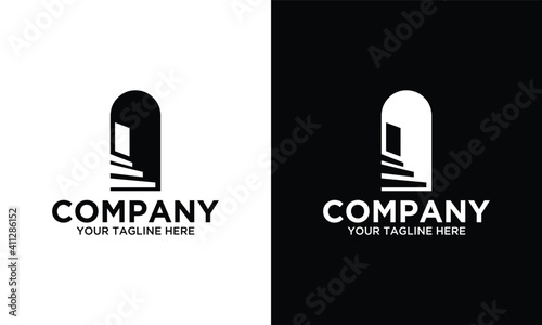 Stair Door logo icon logo design vector template on a black and white background.