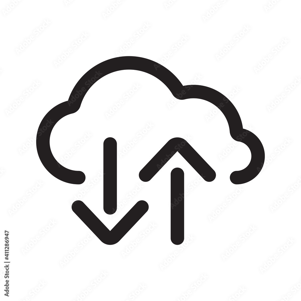 cloud data exchange outline icon isolated on white background cloud data exchange outline icon isolated on white background