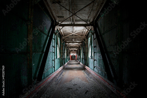 Interior of an abandoned factory tunnel