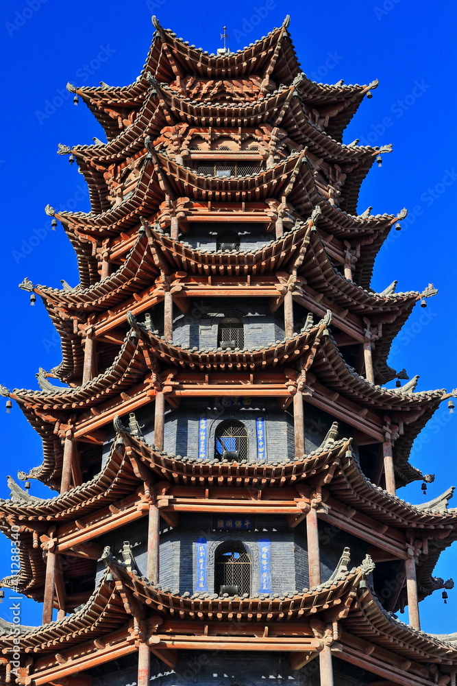 Fototapeta premium Wooden Pagoda or Muta Temple in Main square. Zhangye-Gansu province-China-1219