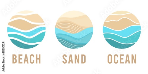 Abstract wavy lines in circle sand and sea waves,ocean,beach,summer coast,water design template vector pattern logo.Icon beach,symbol summer,badge hotel,pictogram for tourism,sign voyage,cruise travel