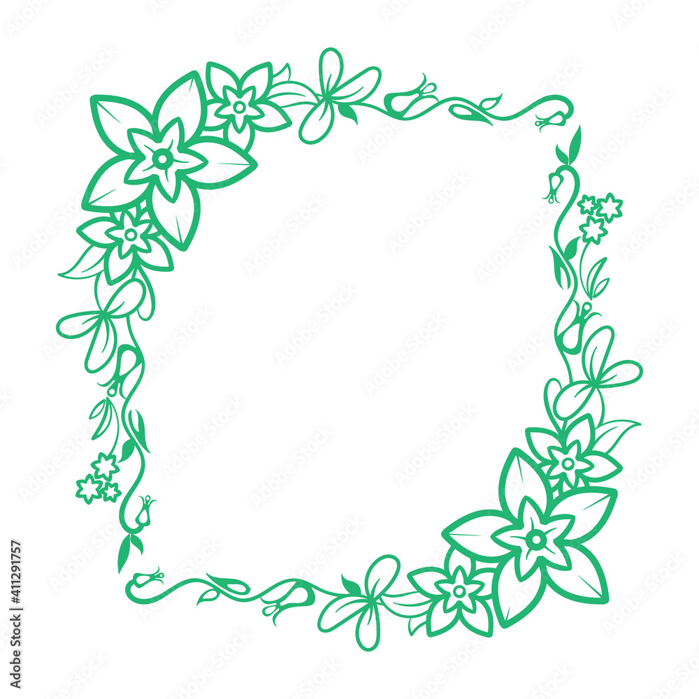 Hand drawn vector botanical frame. Vector background with floral corner ornament.