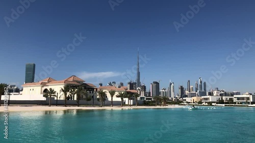 View on Burj Khalifa and Dubai skyline from the boat and canal at Mohammed Bin Rashid Al Maktoum City District One photo