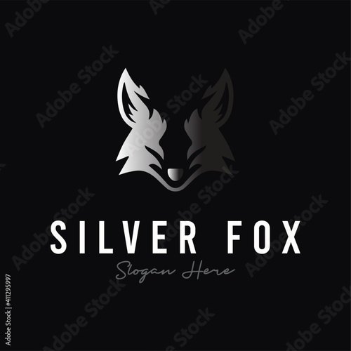 Silver fox logo design premium vector