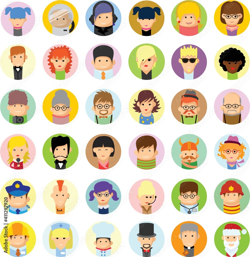 Set of vector cute character avatar icons in flat design