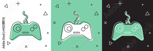 Set Gamepad icon isolated on white and green, black background. Game controller. Vector Illustration.