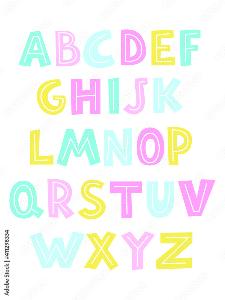 cute alphabet with childrens colorful letters. illustration hand drawing