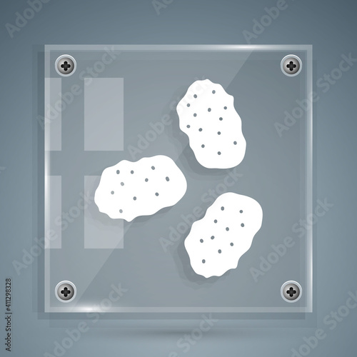 White Chicken nuggets icon isolated on grey background. Square glass panels. Vector Illustration.
