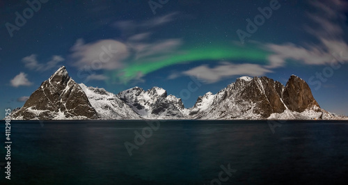 The northern lights, Norway, the Lofoten islands around the town of Sakrisoy 