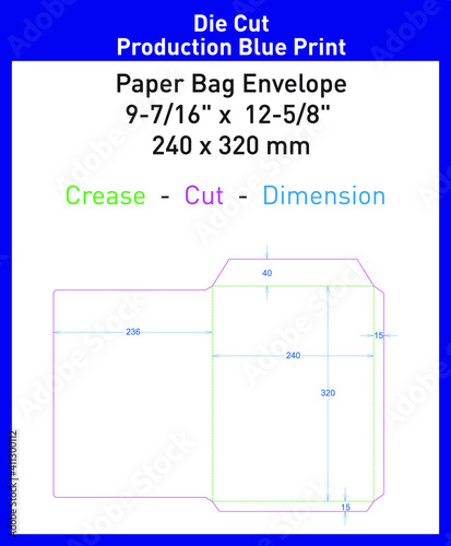 Blue print of a paper bag envelope (A4)