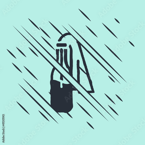 Black Cocktail molotov icon isolated on green background. Glitch style. Vector.