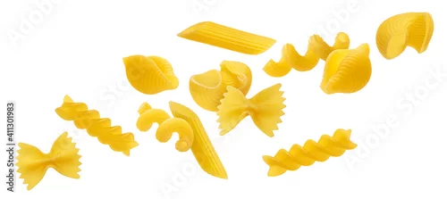 Panel kuchenny z motywem Falling raw pasta mix isolated on white background