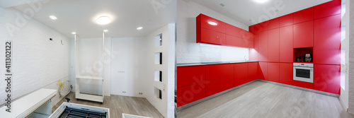 Fotografía new kitchen before and after renovation - white kitchen