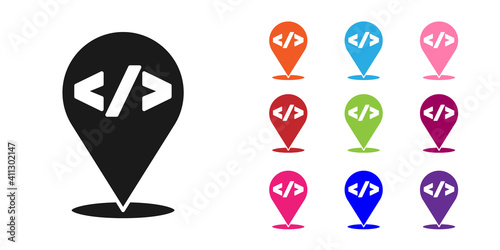Black Web design and front end development icon isolated on white background. Set icons colorful. Vector.