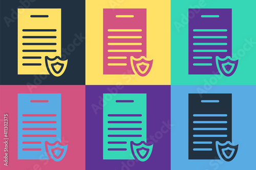 Pop art Firearms license certificate icon isolated on color background. Weapon permit. Vector.