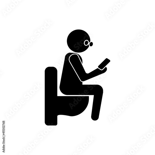 Silhouette of a man in glasses on the toilet with a phone in hand sign. eps ten