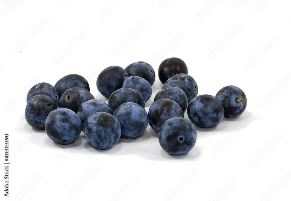Heap of fresh blackthorn berries isolated on white background Heap of fresh blackthorn berries isolated on white background