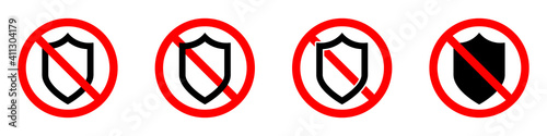 No protection icon. Shield ban icon. Shield is prohibited. Vector illustration. Free Download No protection icon. Shield ban icon. Shield is prohibited. Vector illustration. - GFXLoad