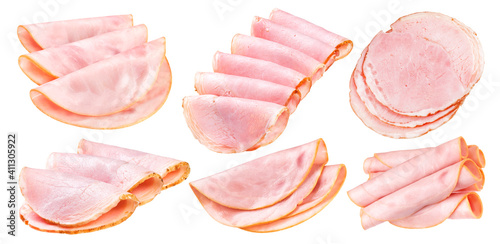 Smoked ham slice isolated on white background