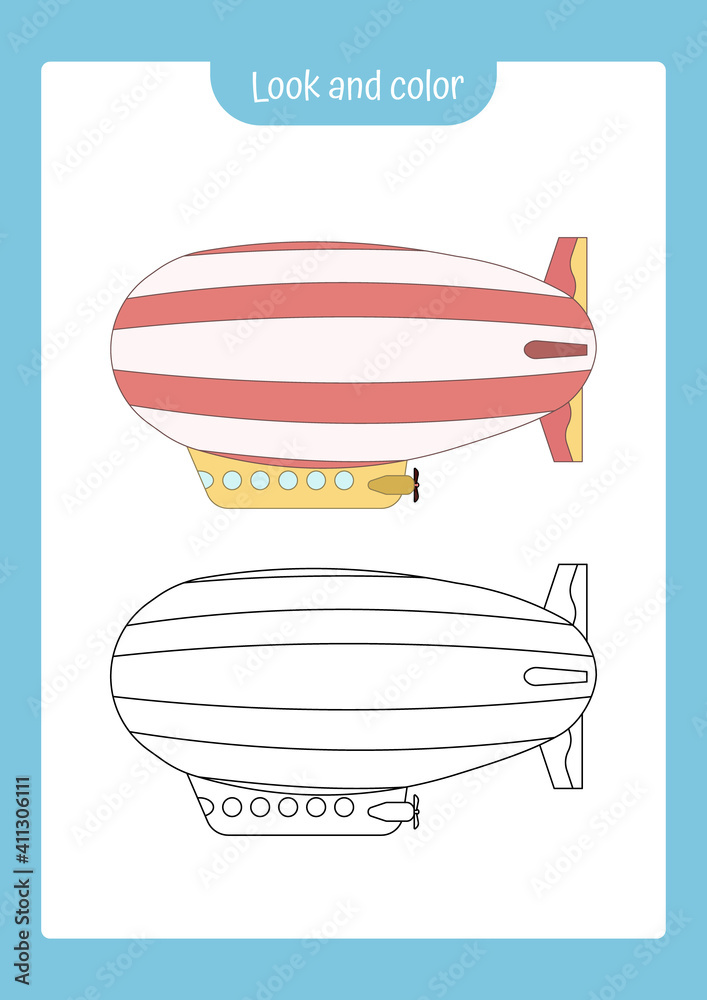 Vecteur Stock Coloring page outlineof zeppelin with example. Vector ...