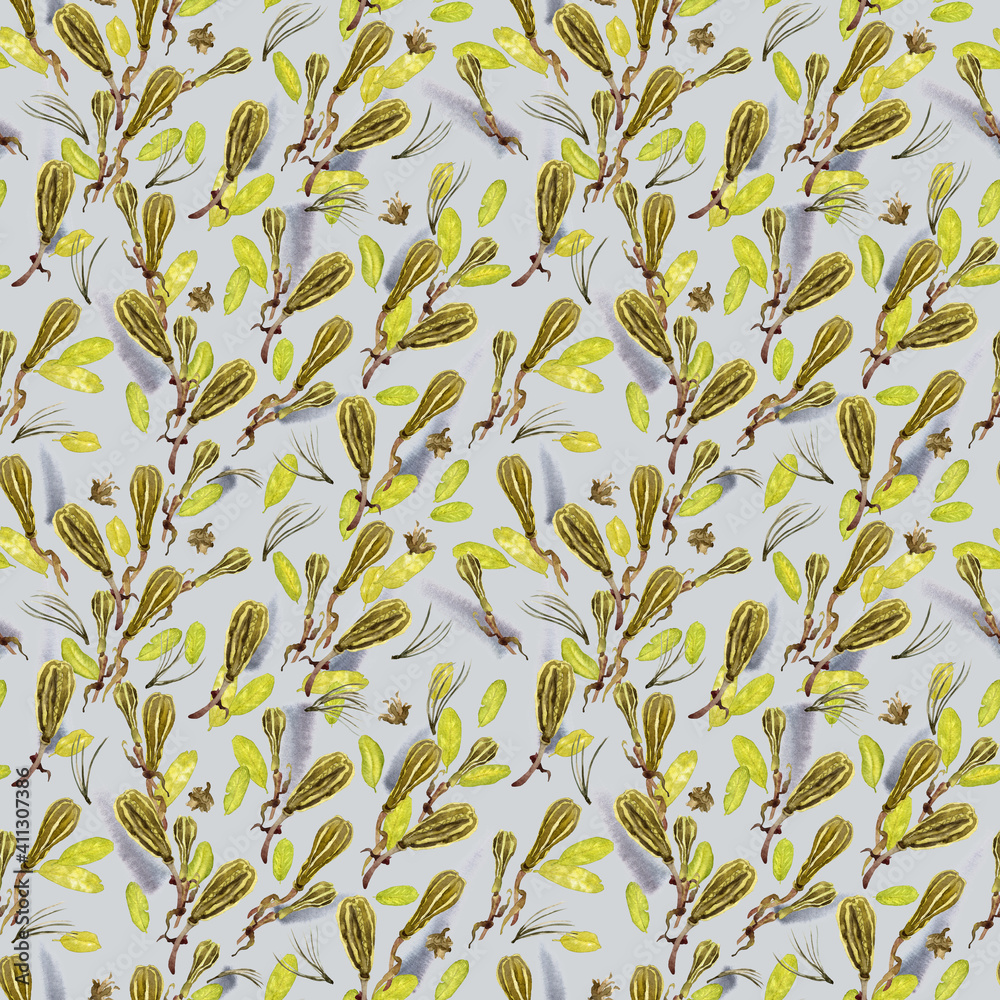 Seamless pattern with autumn leaves and berries. Seamless pattern with autumn leaves and berries.