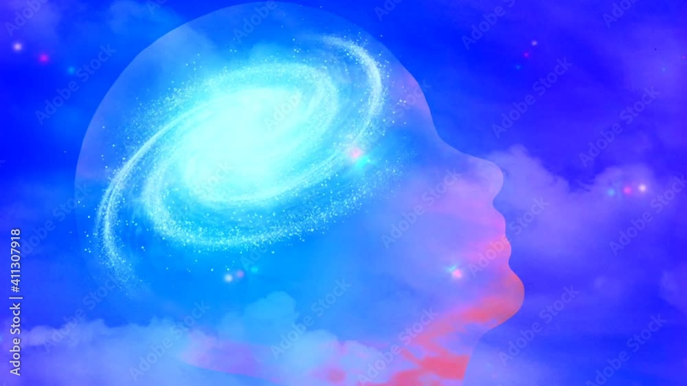 Universal mind. Galaxy inside transparent human head. High quality FullHD footage