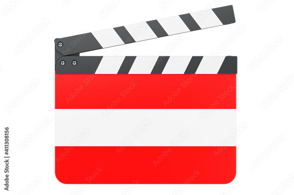 Movie clapperboard with Austrian flag, film industry concept. 3D rendering