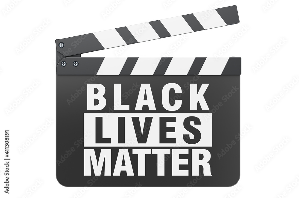 Naklejka premium Movie clapperboard with Black Lives Matter flag, 3D rendering