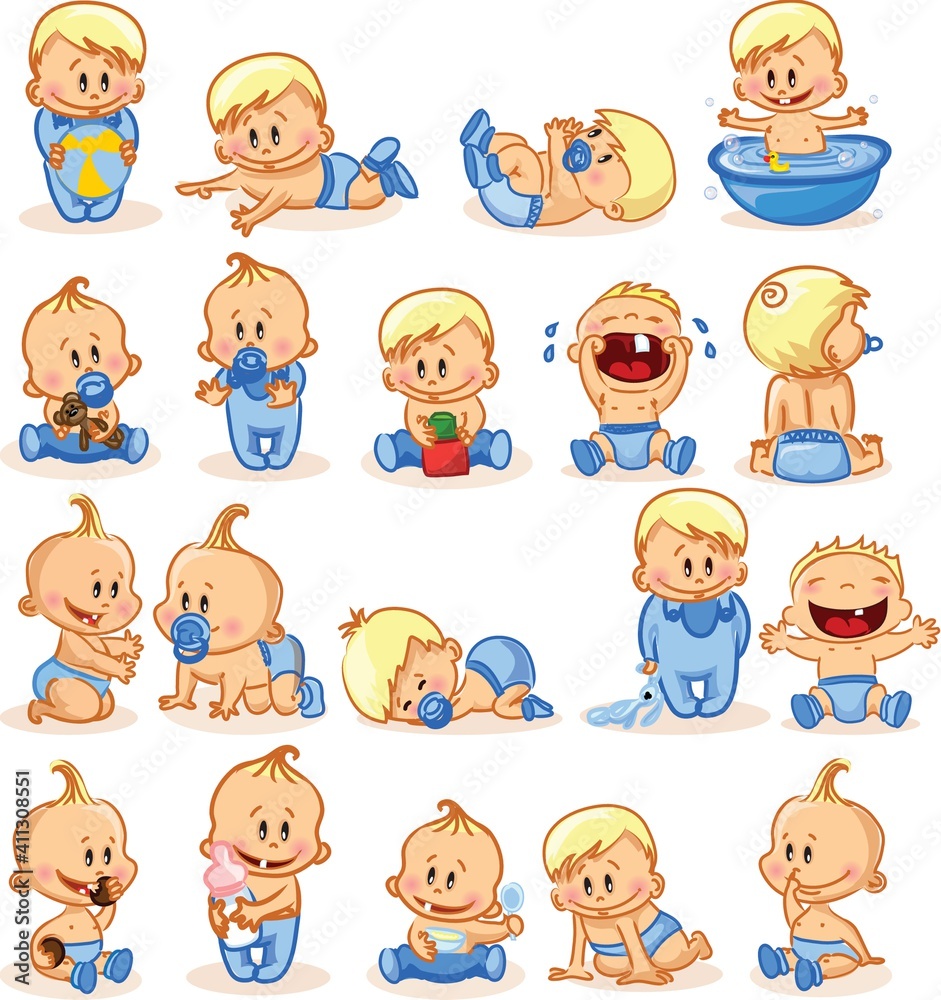 Vector illustration set of cute baby boys in the cartoon style Vector illustration set of cute baby boys in the cartoon style