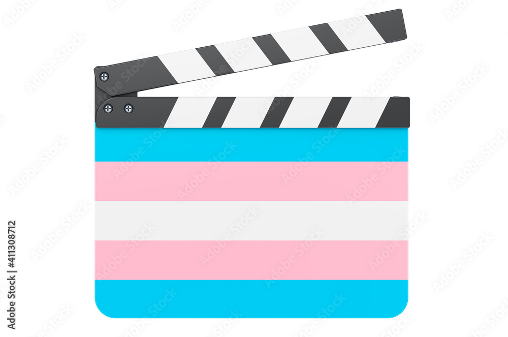 Movie clapperboard with transgender, film industry concept. 3D rendering