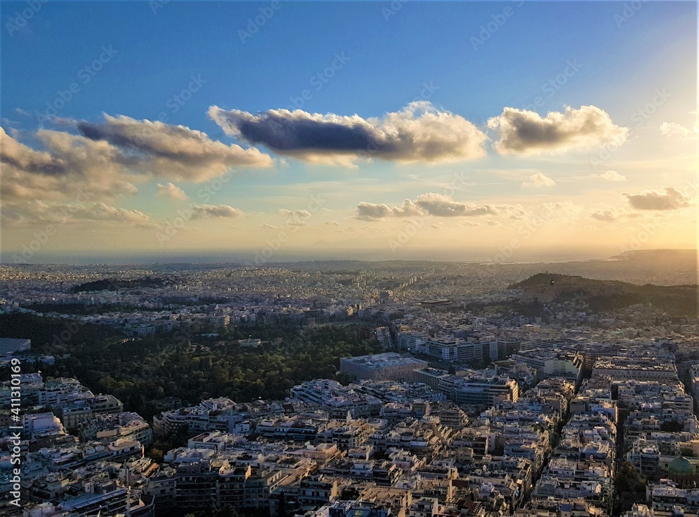 Athens View from Top with Mount Lycabettus in the Middle. Amazing shot in Athens - Greece. A lovely and authentic city.