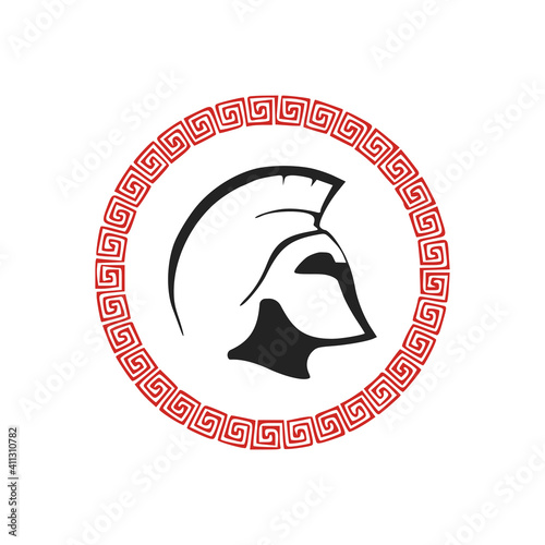 sparta warrior logo with frame on white background illustration stock