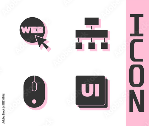 Set UI or UX design, Web and graphic, Computer mouse and Site map icon. Vector.
