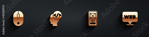 Set Computer mouse, Front end development, UI or UX design and Web and graphic icon with long shadow. Vector.