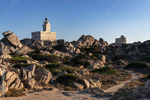 Sunset at the Capotesta Lighthouse in Sardinia photo