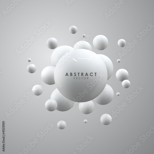 Abstract background with 3d shapes. Vector realistic spheres.