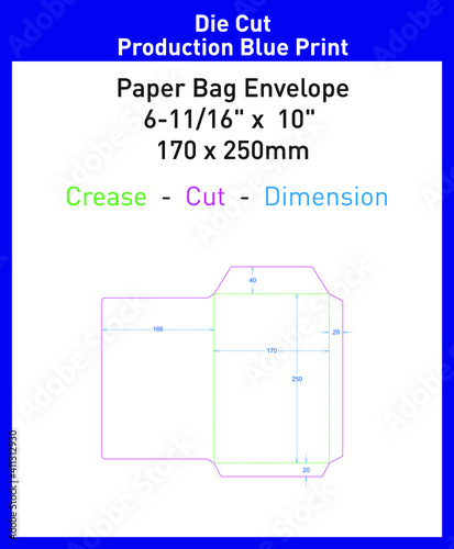 Blue print of a paper bag envelope (A5)