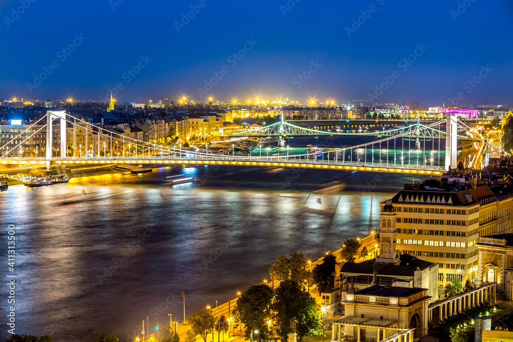 Panorama of Budapest at night, Hungary