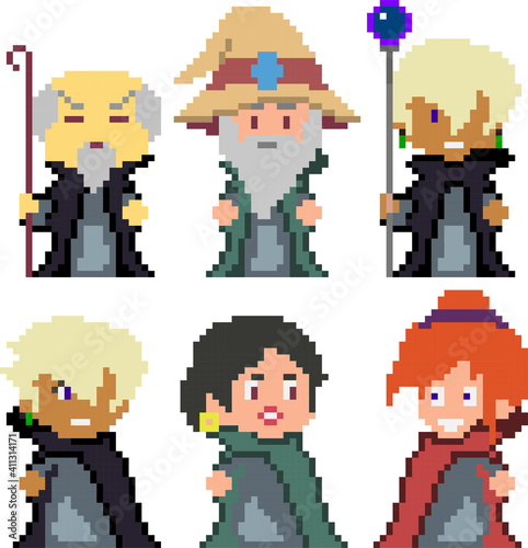 Set of pixel characters in art style
